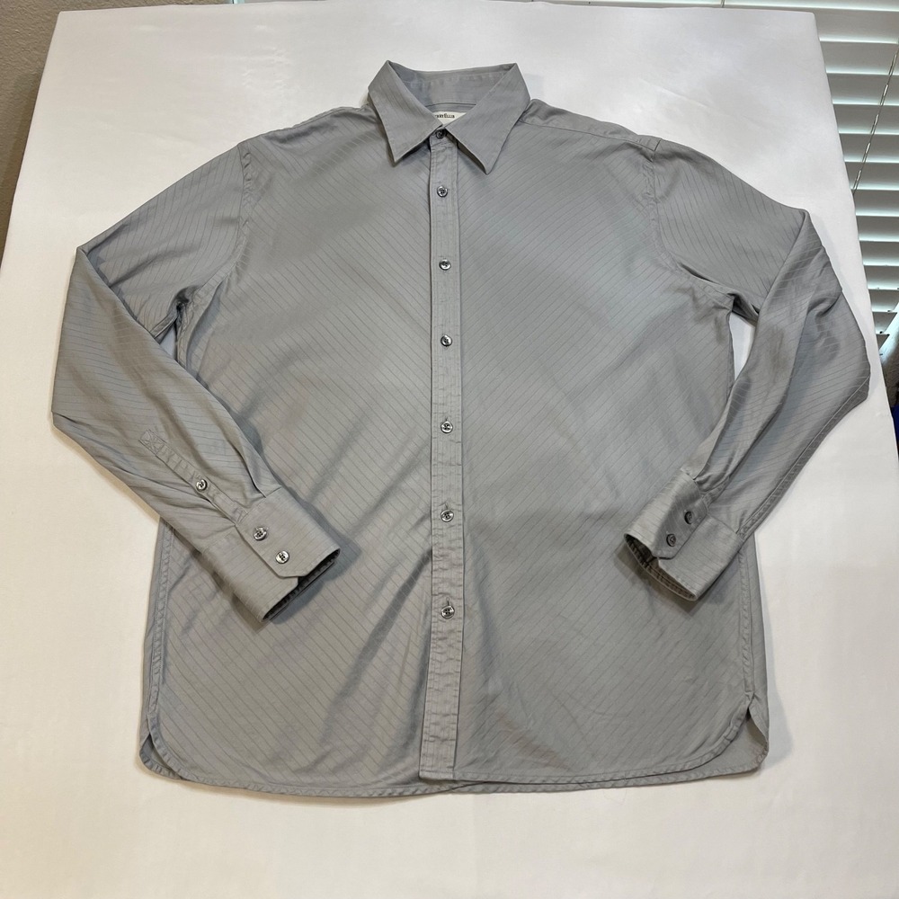 Perry Ellis Men's Dress Shirt Gray Size Large Classic Preppy 100% Cotton